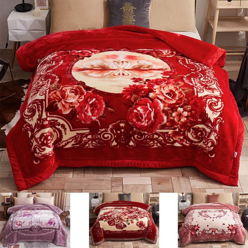 10Lb Heavy Warm Winter Fleece Plush Blanket King Size, Heavy Korean Mink Fleece Throw Blanket - Silky Soft and Warm,2 Ply Reversible Raschel Bed Blanket,H,150x200cm/59x79in 6lb