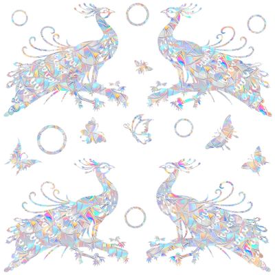 26 PCS Peacock Butterfly Ring Window Decals for Bird Strikes - Anti-Collision Window Decals to Save Birds from Window Collisions,Non Adhesive Reusable Rainbow Prism Window Stickers