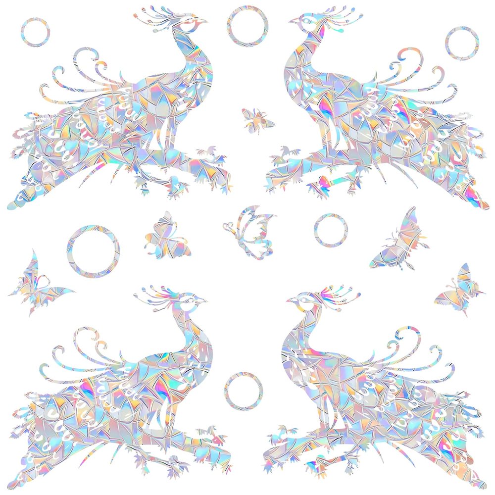 26 PCS Peacock Butterfly Ring Window Decals for Bird Strikes - Anti-Collision Window Decals to Save Birds from Window Collisions,Non Adhesive Reusable Rainbow Prism Window Stickers