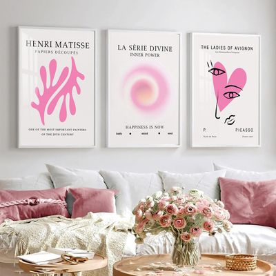 3 Pieces Pink Matisse Picasso Wall Art Decor Aesthetic Mind Body Soul Posters Canvas Wall Art Prints Abstract Minimalist Eclectic Exhibition Paintings Pictures For Bedroom Decor 12x16 inch Unframed