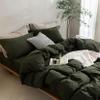 BDEAR Linen Feel Olive Green Duvet Cover Super King Size 108'' W x 98'' L, Percale 100% Washed Cotton Duvet Cover with Zipper Closure Plus 2 Pillowcases, Oeko TEX Standard 100 Certificated view 3