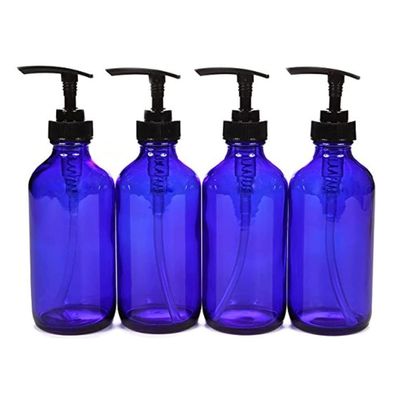 XDMINGY Vanity Bathroom Decor, Set of 4 Soap Dispenser for Bathroom Kitchen Countertop Shower Dispensers Lotion Dispensers Set Housewarming Gift(Blue)