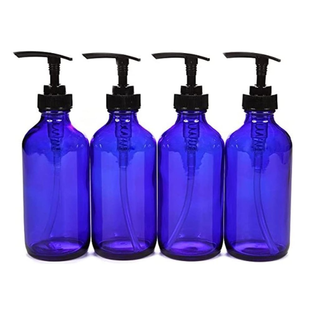 XDMINGY Vanity Bathroom Decor, Set of 4 Soap Dispenser for Bathroom Kitchen Countertop Shower Dispensers Lotion Dispensers Set Housewarming Gift(Blue)