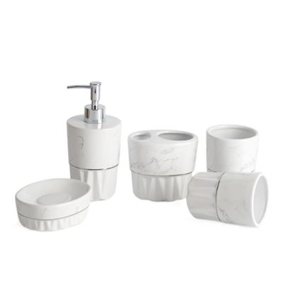 XDMINGY Vanity Bathroom Decor, Bathroom Accessory Set 5 Piece Ceramic Marbled Bathroom Kits Hotel Simple Style Living Household Supplies Housewarming Gift