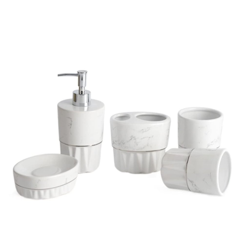 XDMINGY Vanity Bathroom Decor, Bathroom Accessory Set 5 Piece Ceramic Marbled Bathroom Kits Hotel Simple Style Living Household Supplies Housewarming Gift