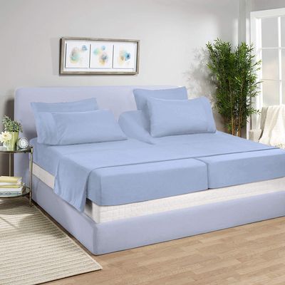 Niimo Split Sheet Set (5Pc) Split Queen Sheets for Adjustable Beds 100% Egyptian Cotton 800 Thread Count, 12" Deep Pocket Adjustable Bed Sheets, Light Blue Solid