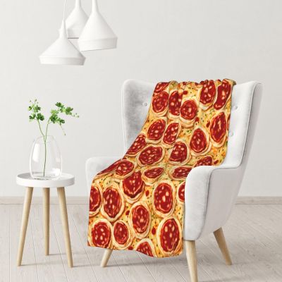 3D Pizza Pepperoni Print Warm All Season Flannel Throw Lightweight Cozy Soft Blanket Functional Throw Blanket