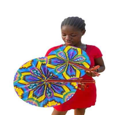 African Ankara Print Folding Fan - Large Handheld Fan for Church, Weddings, Decorative Wall, and More (500)