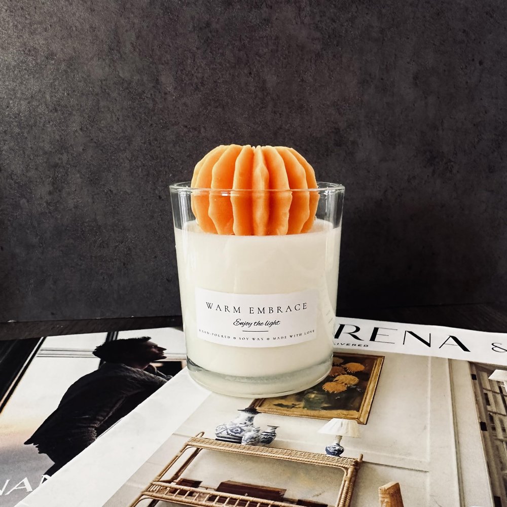 Succulent Candle, Handmade Organic Soy Wax Scented Candle, Cactus Candle, Birthday Gift, Housewarming Gift, Thank You Gift, Cactus Decor 6 oz (Orange)