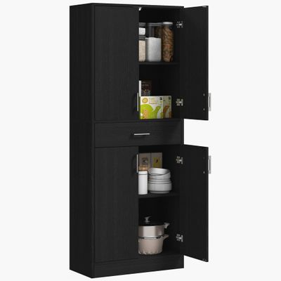 HOMCOM 71" Kitchen Pantry Cabinet with Drawer and Adjustable Shelf, Freestanding Tall Storage Cabinet with 2 Double Doors, Distressed Black