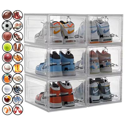 MOONSTONEHOMEPRO Thick Sturdy Large Shoe Storage Organizer, Display Case for Nike Dunks,Jordans,Basketball Shoes,Shoe Organizer for Closet, Clear Storage Bins 6-Pack (Clear Box, Clear Door)