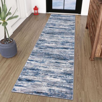 SIILOOM 2x8 Modern Abstract Runner Rug for Hallways, Navy Blue Gray Neutral Multi Super Soft Hallway Decor Kitchen Rugs with Non-Slip, Non-Shedding Washable Rug for Entryway Bedroom Indoor