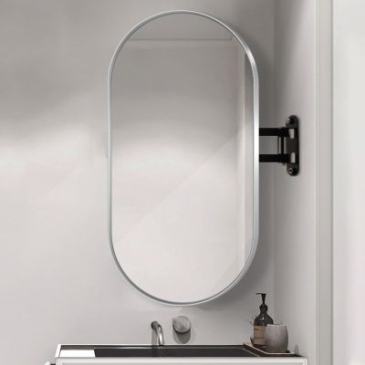 PCWLH Black Frame Bathroom Corner Oval Wall Mirror with Swinging Articulating Arm - Shatterproof, Hanging Mirror for Living Room Modern - Vertical & Horizontal