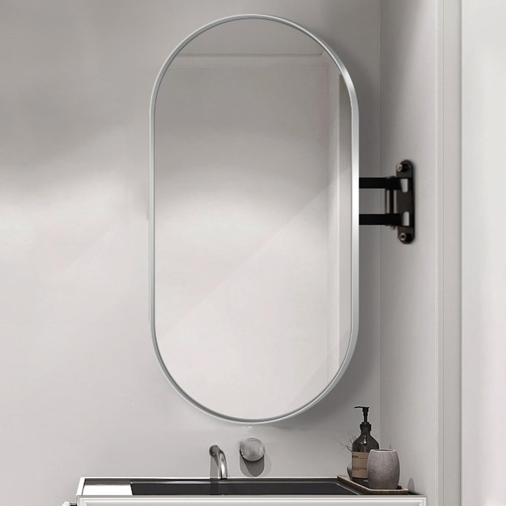 PCWLH Black Frame Bathroom Corner Oval Wall Mirror with Swinging Articulating Arm - Shatterproof, Hanging Mirror for Living Room Modern - Vertical & Horizontal