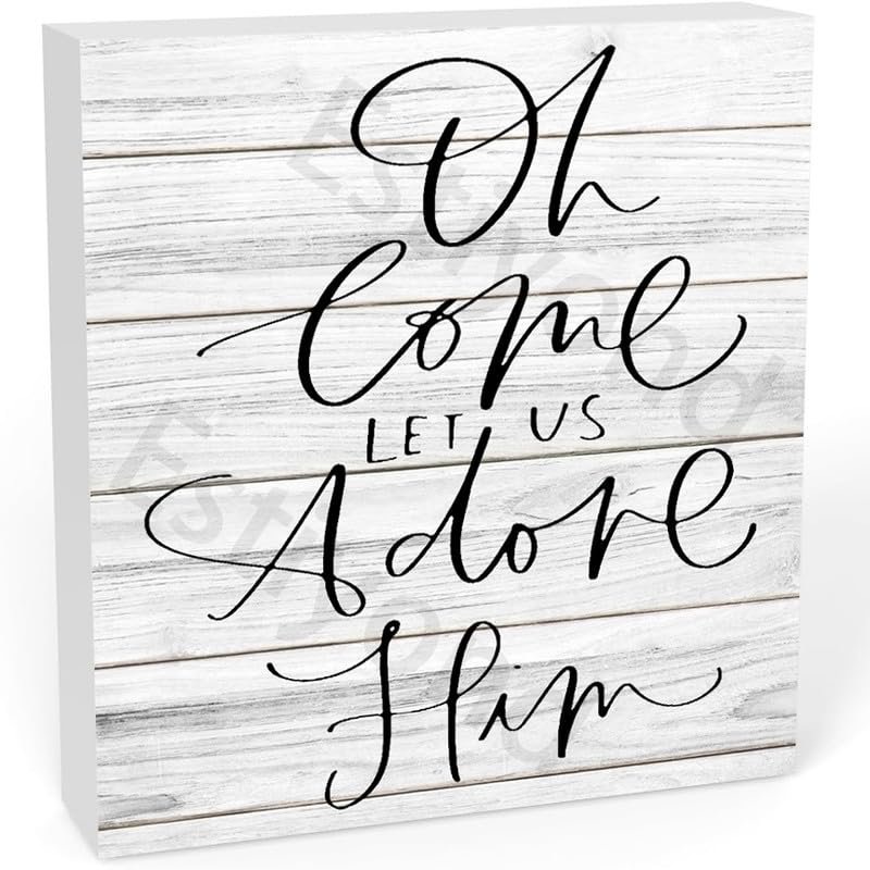 Oh Come Let Us Adore Him Wooden Box Sign Desk Decor, Wood Block Plaque Sign For Home Bathroom Shelf Decor