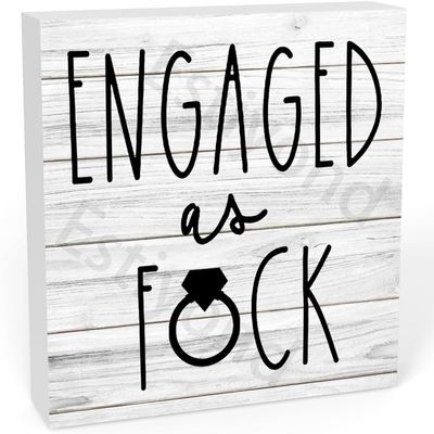 Engaged As Fuck Inspirational Wooden Box Sign Office Desk Decor 5 X 5 Inches Motivational Wooden Block Plaque Sign Decorative Rustic Farmhouse Decor