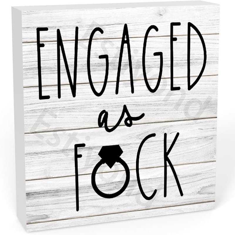 Engaged As Fuck Inspirational Wooden Box Sign Office Desk Decor 5 X 5 Inches Motivational Wooden Block Plaque Sign Decorative Rustic Farmhouse Decor