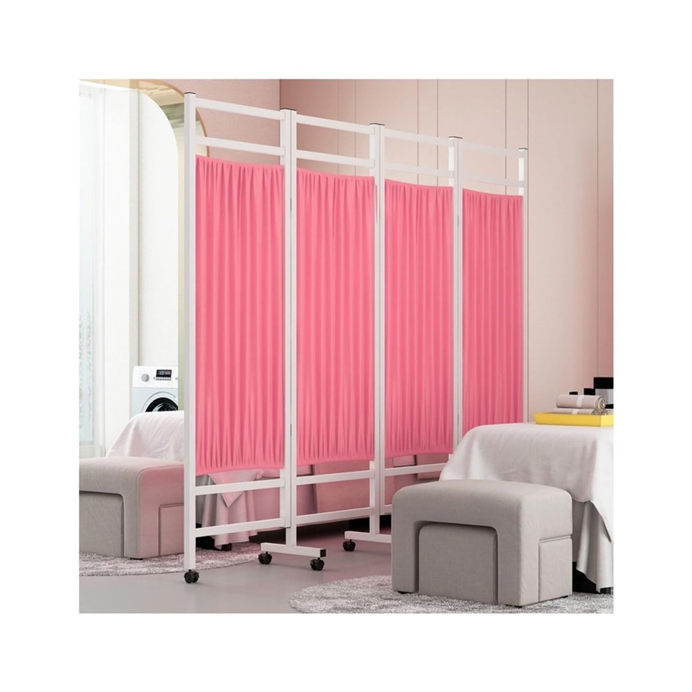 Hospital Privacy Curtains for Room Divider/Partitions Freestanding Room Partition Wall Dividers Easy to Use with Pulleys for Home Office Bedroom Bathroom Dressing Room(Pink,200X180CM)
