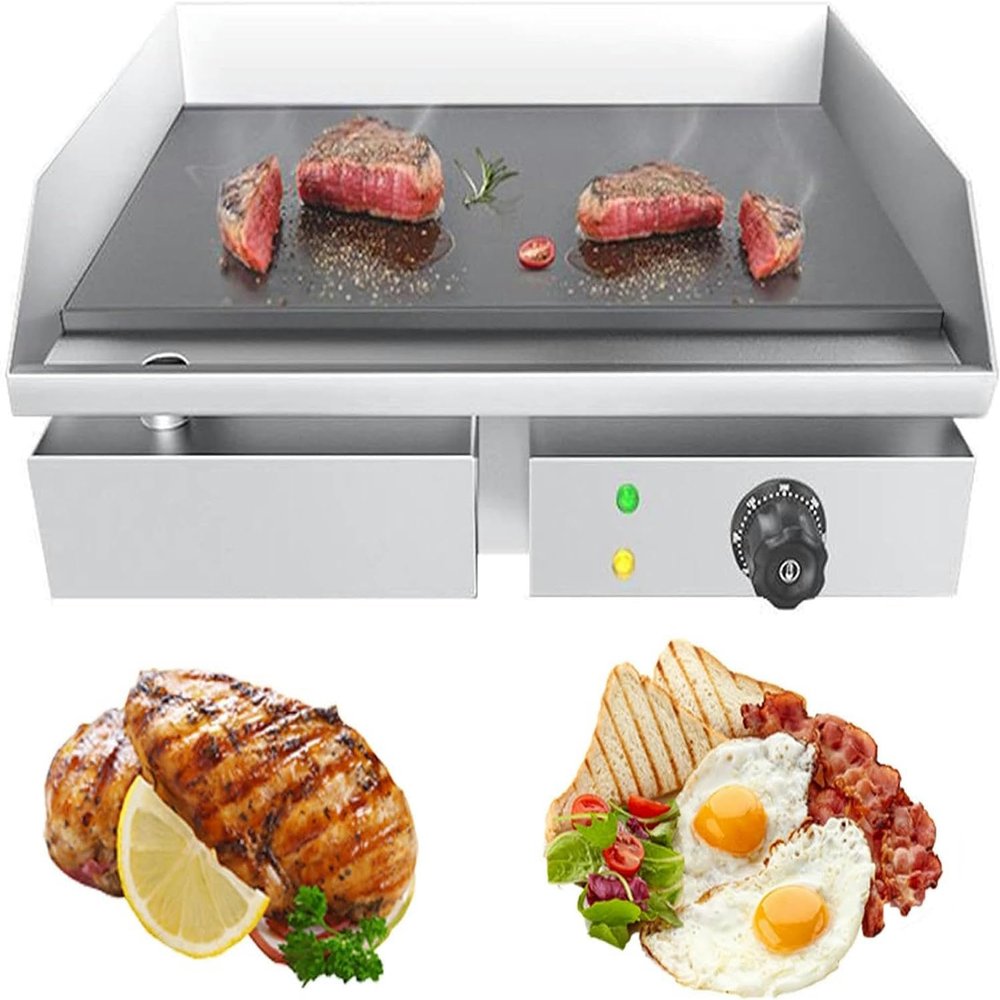 Dntum 3000W Electric Countertop Griddle Grill, 0-300C Adjustable Chef Thermostatic Control Stainless Steel Flat Top Hot Plate BBQ, for Pancake, Meat and Vegetable