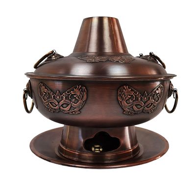Chinese Charcoal Copper Hot Pot, Thickened Copper Chafing Dish, Mongolian Hot Pot Kitchen Utensils, Suitable for Family Dinner, Family Dinner,30cm