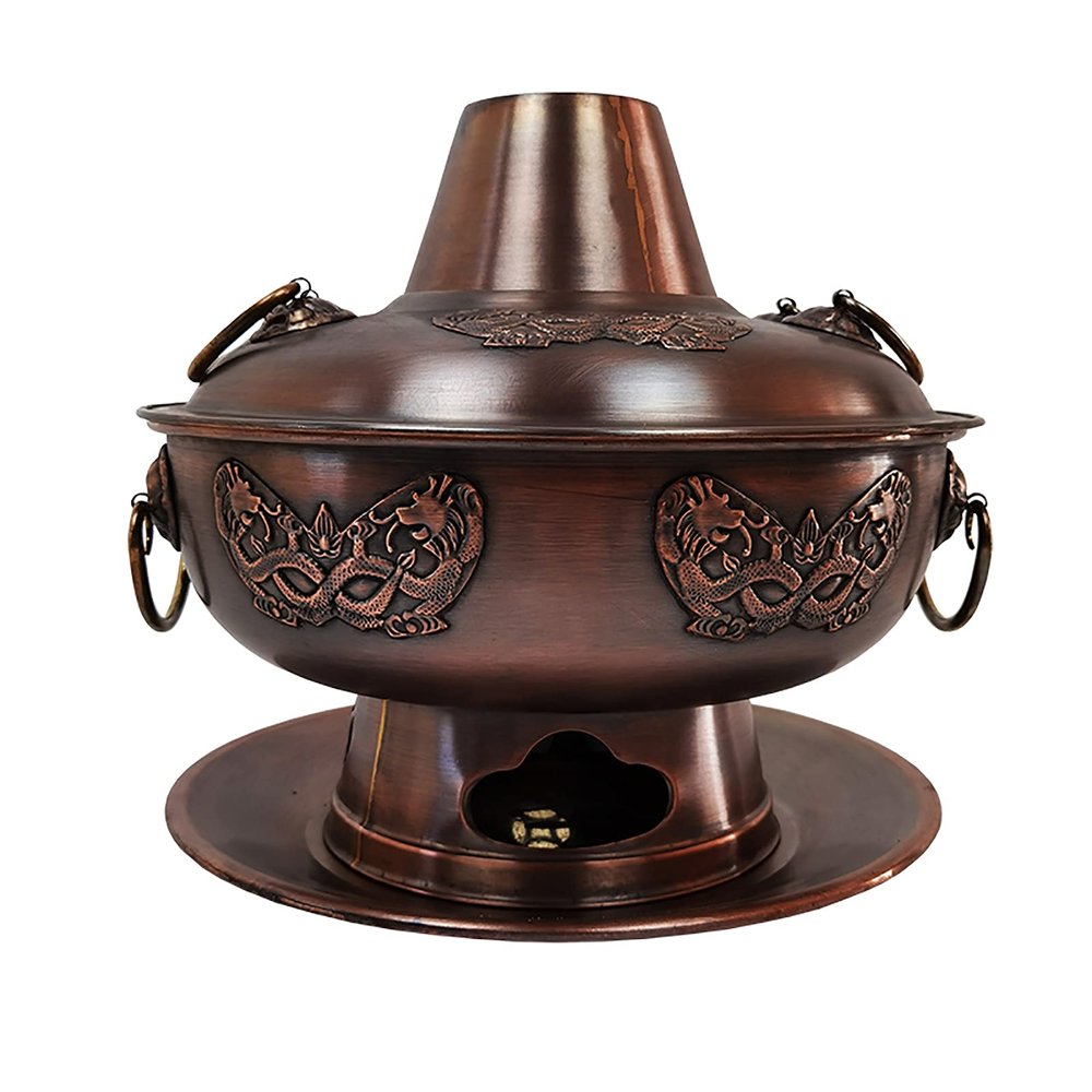 Chinese Charcoal Copper Hot Pot, Thickened Copper Chafing Dish, Mongolian Hot Pot Kitchen Utensils, Suitable for Family Dinner, Family Dinner,30cm