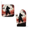 Samurai Oven Mitts and Pot Holders Sets Heat Resistant Microwave Oven Gloves Cotton Lining with Non-Slip Hot Pads for Kitchen Cooking Baking Grilling view 1