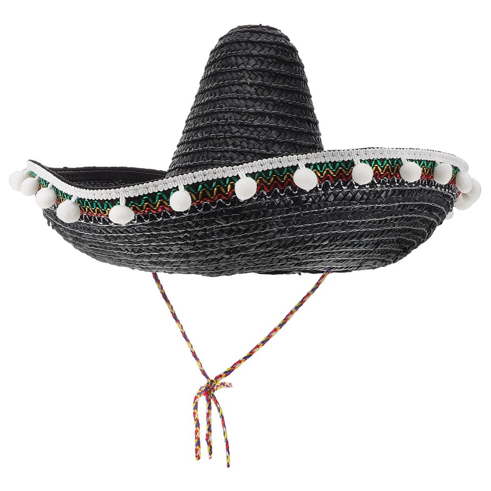 Cabilock Trendy 40cm Straw Sombrero Hat with Pom Pom Hawaiian Beach Hat for Women Men Celebration