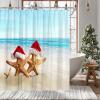 WUASDCS Merry Christmas Shower Curtain Starfish Family with Xmas Hat on Beach Summer Ocean Seaside Blue Sea Happy New Year Bathroom Decor Polyester Fabric Curtains with Hook 70Wx70H Inches view 2