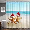 WUASDCS Merry Christmas Shower Curtain Starfish Family with Xmas Hat on Beach Summer Ocean Seaside Blue Sea Happy New Year Bathroom Decor Polyester Fabric Curtains with Hook 70Wx70H Inches view 3