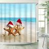WUASDCS Merry Christmas Shower Curtain Starfish Family with Xmas Hat on Beach Summer Ocean Seaside Blue Sea Happy New Year Bathroom Decor Polyester Fabric Curtains with Hook 70Wx70H Inches view 4