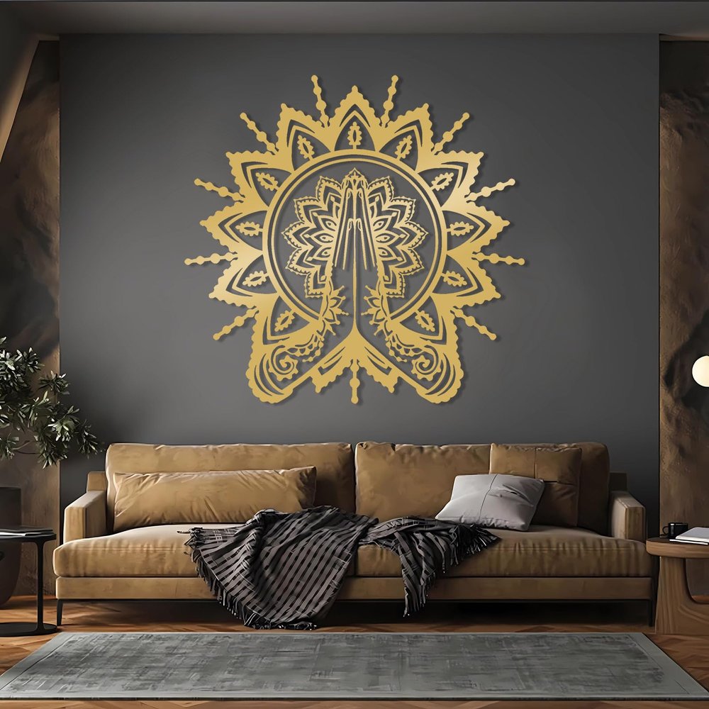 Mandala Metal Wall Art, Lotus Flower Metal Wall Art, Namaste Wall Decor, Zen Art Wall Decor, Meditation Wall Art, Spiritual Wall Decor, Yoga Room Wall Decor, Yoga Gifts (Gold, 19"x19"|47x47cm)