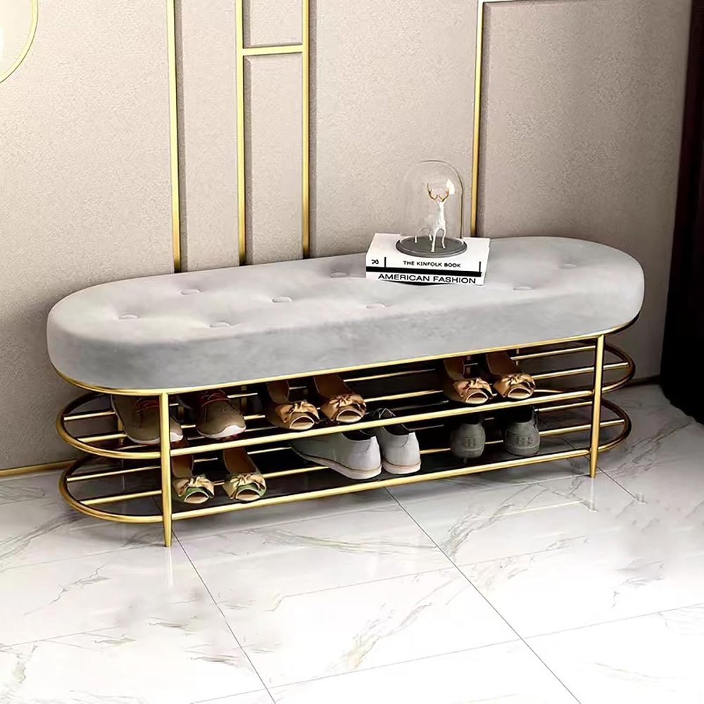 JTYMZYY Shoe Bench with Multiple Storage Spaces Upholstered Tufted Bench Shoe Stool Luxurious Shoe Rack Organizer with Velvet Seat Bed End Bench for Entryway,Hallway,Living Room