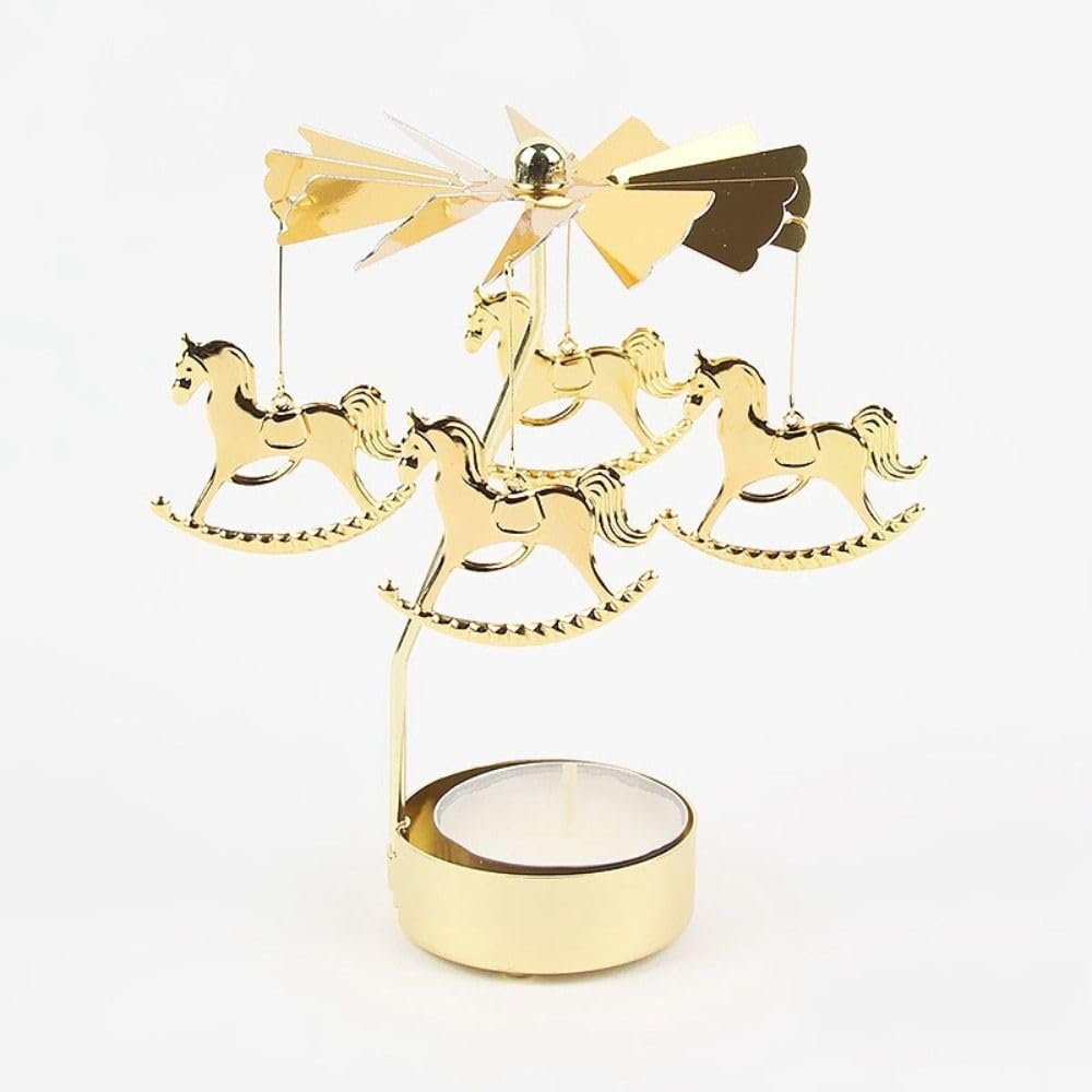 Rotating Candle Holder, Gold Carousel Candle Spinner Flying Angels Tea Lights Candle Holder for Christmas, Wedding, Home Decor(Carousel,Gold)