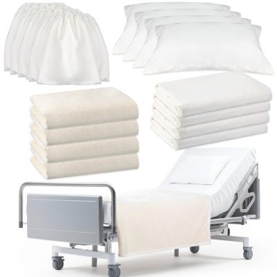 SmoothNovelty 16 Pcs Hospital Bed Sheets Set, Soft Knitted Standard Sheets Quality, Include Fitted Sheet, Quilt Cover, Pillow Case and Blanket (White)