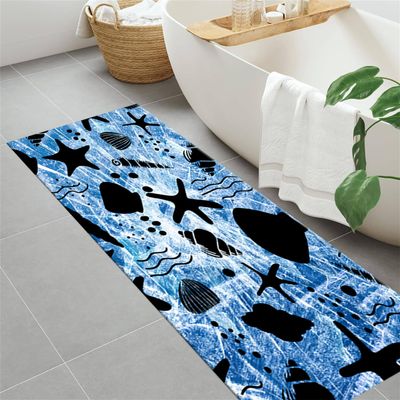 Srocvi Ocean Theme Runner Rug Underwater World Sea Collection Print Design Carpets Comfortable Washable Long Rugs Ideal for Indoor Kids Playroom Entryway Bathroom, 2x8ft
