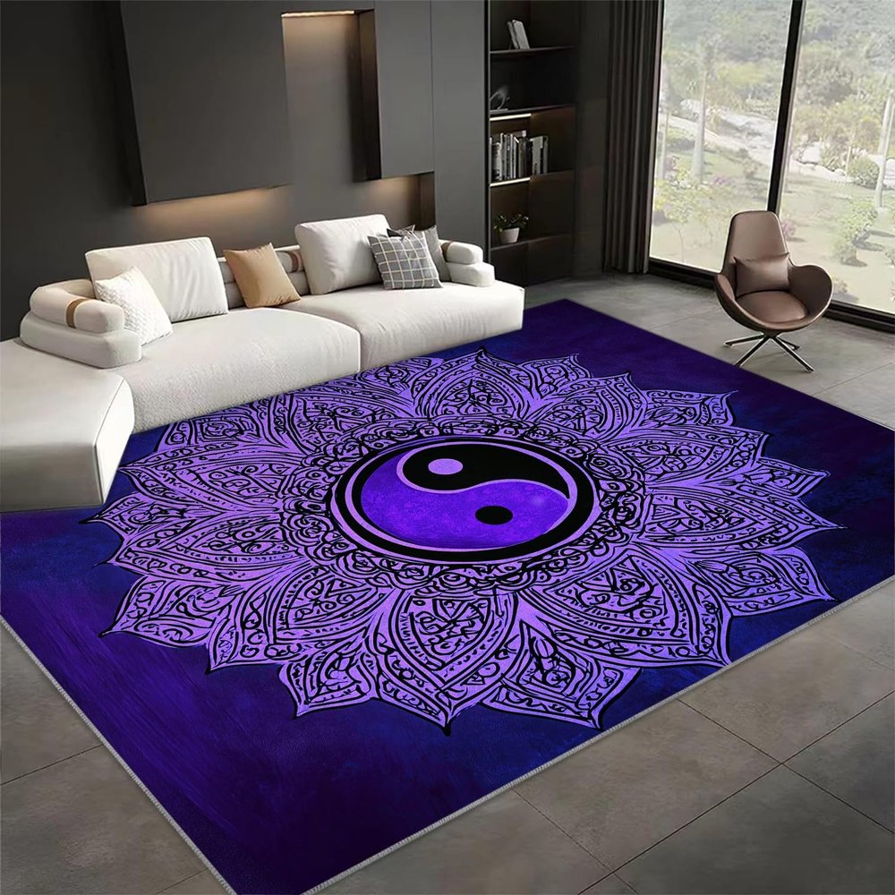 6x8 ft Area Rugs Mandala Print Purple Machine Washable Rug Soft Carpet Low Pile Non Slip Large Rugs for Living Room Bedroom Nursery Office Dining Room Home Deco