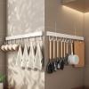 F&Y Wall Mounted Kitchen Hook Rack Space Aluminum Kitchen Utensils Hanger Non Punch Spoon Shovel Chopping Board Storage Rack White (10 Hooks 50cm) view 2