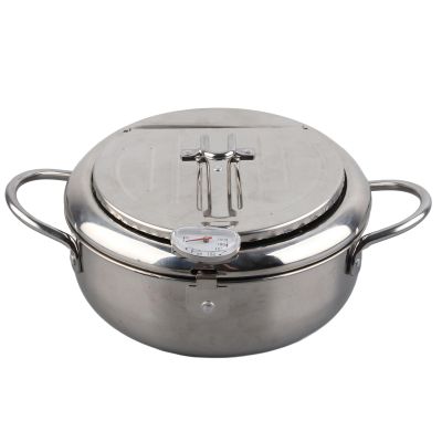 Deep Fryer Pot, Small Deep Fryer With Thermometer Stainless Steel Japanese Frying Pot Deep Fryer Pot With Basket Compatible With Gas Stove Electric Stove (S Size 20cm / 7.9in)