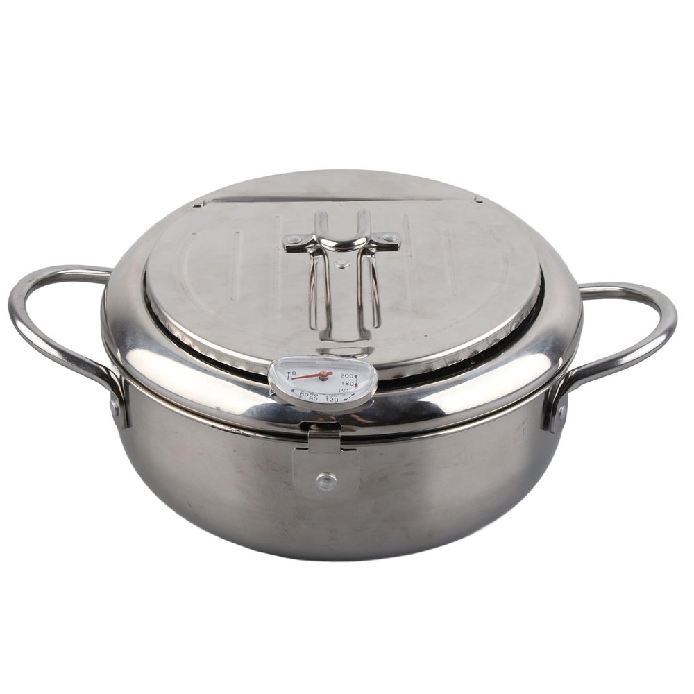 Deep Fryer Pot, Small Deep Fryer With Thermometer Stainless Steel Japanese Frying Pot Deep Fryer Pot With Basket Compatible With Gas Stove Electric Stove (S Size 20cm / 7.9in)