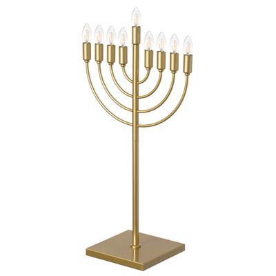 Chabad Style Hanukkah Menorah for Entryway, Living Room, Office, and Kitchen with LED Light Bulbs and Remote Control for Easy Daily Hanukkah Lighting Sequence (Gold, Round Shaped)