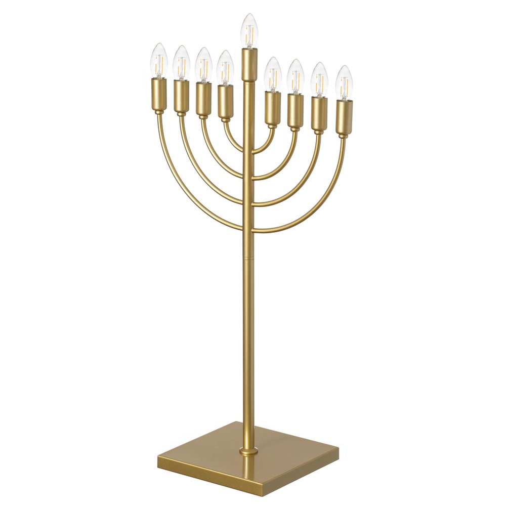Chabad Style Hanukkah Menorah for Entryway, Living Room, Office, and Kitchen with LED Light Bulbs and Remote Control for Easy Daily Hanukkah Lighting Sequence (Gold, Round Shaped)