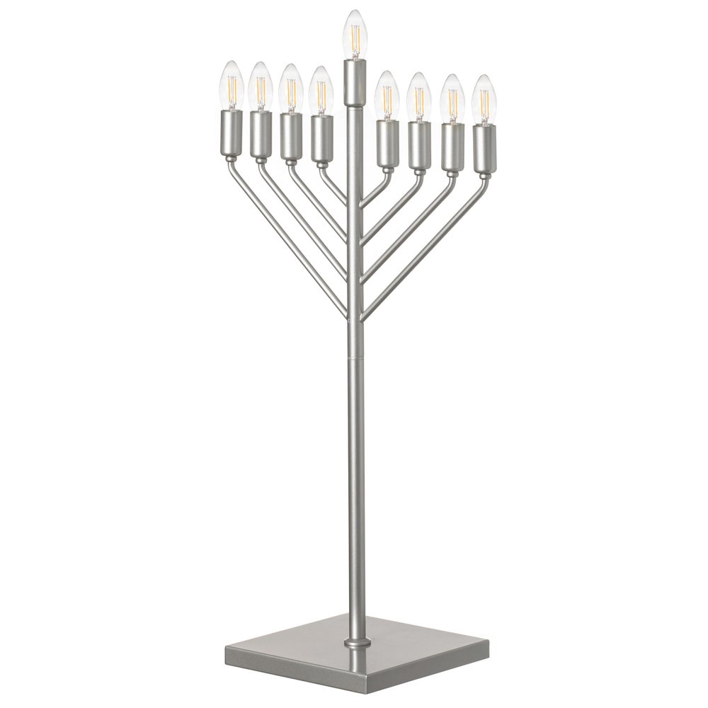 Chabad Style Hanukkah Menorah for Entryway, Living Room, Office, and Kitchen with LED Light Bulbs and Remote Control for Easy Daily Hanukkah Lighting Sequence (Silver, V Shaped)