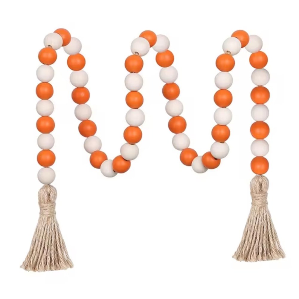 Wood Bead Garland Farmhouse Home Decor Accents Tiered Tray Decoration (Orange & White 36")