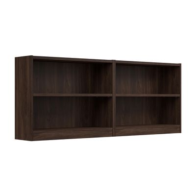 Bush Home Universal Small 2 Shelf Bookcase in Black Walnut - Set of 2, Matching Storage and Display Bookshelves for Home Office or Living Room Organization