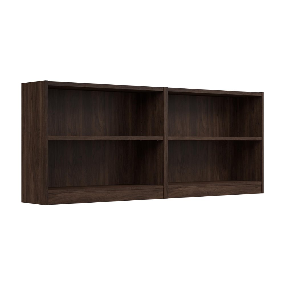 Bush Home Universal Small 2 Shelf Bookcase in Black Walnut - Set of 2, Matching Storage and Display Bookshelves for Home Office or Living Room Organization
