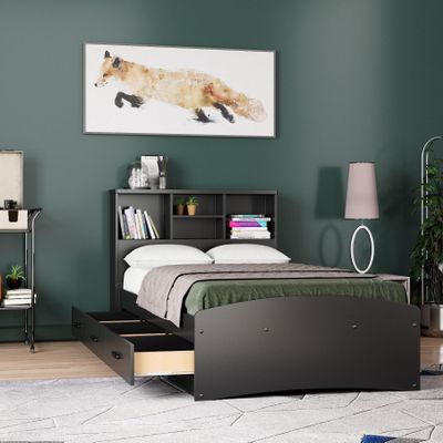 Woodpecker's Inc Captain Bed with 3 Drawers and Bookcase Headboard