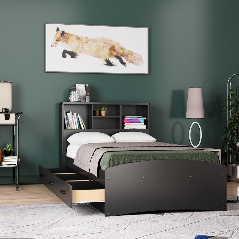 Woodpecker's Inc Captain Bed with 3 Drawers and Bookcase Headboard