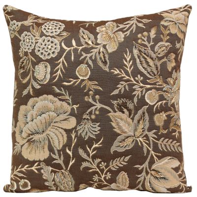 Charlotte Home Furnishings Decorative Pillow Covers for Couch 19x19 in Tapestry Throw Pillow Cover for Living Room Decor Peony Brown Floral Pillow Covers French Made Soft Cotton Jacquard Woven