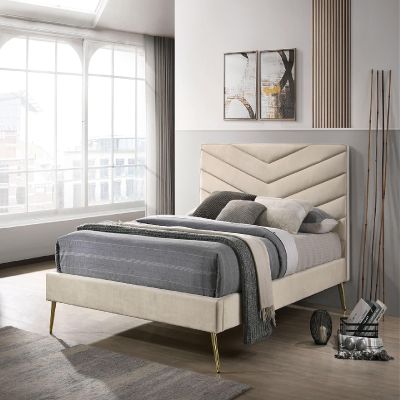 Bed Frame Beige, Bed Frame Platform Twin Size Wood No Need Box Spring 82.25" L x 43.25" W x 43.75" H Bed for Men Bed Frame Vintage Style