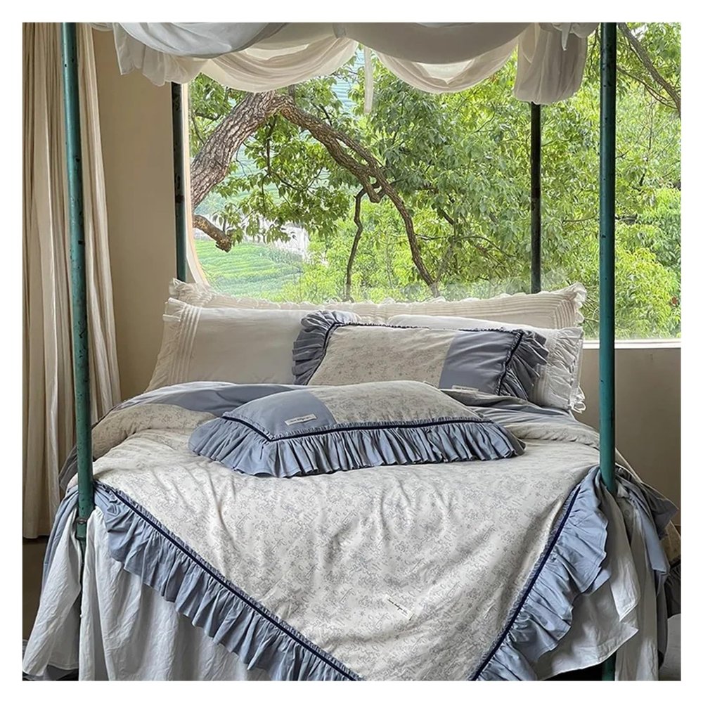 GLAMDIA Nature Wrinkled Washed Cotton Lavender Violet Bedding Set Chic Wide Edge Super Soft Comfy Duvet Cover Bed Sheet Pillowcases,Bed